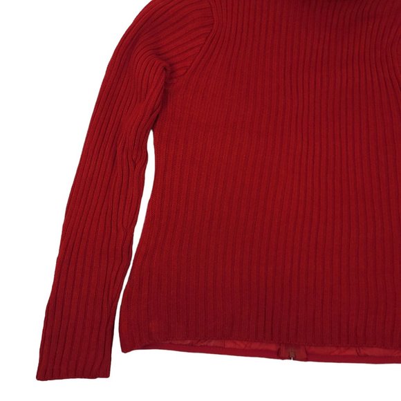 Creazioni Effeci Zip Quilted Sweater Jacket Womens M Red Faux Fur Collar NEW - Picture 16 of 16